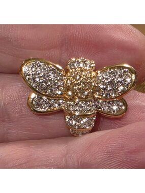 Vintage Swarovski Swan Signed 3D Bumble Bee Brooch Pave Crystal & Gold Plate